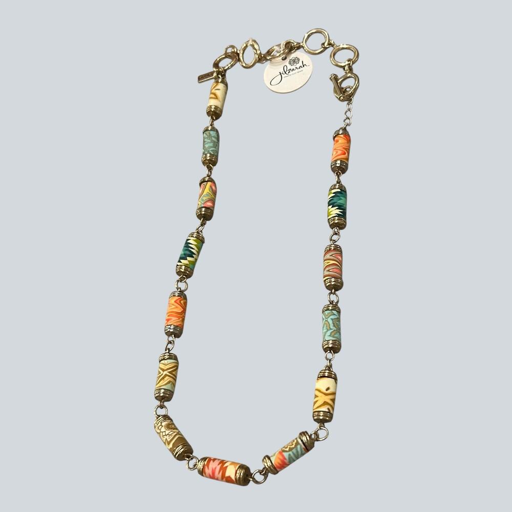 NWT JILZARAH Clay Bead Necklace Multicolor Gold Tone 21-22in South Beach -